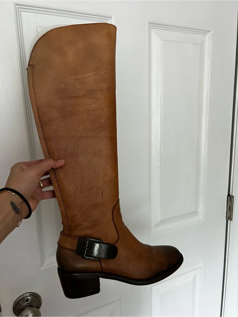 Vince Camuto Tall Tan Leather Riding Boot with Buckle
